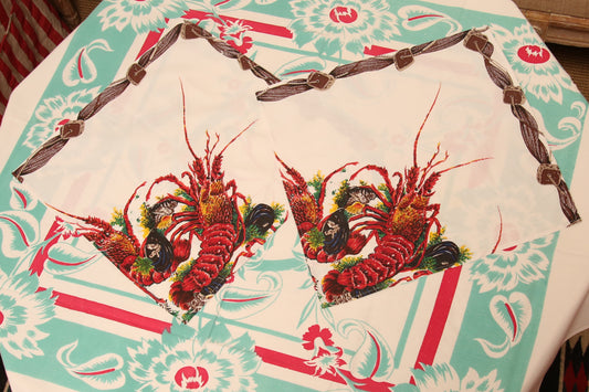 Handmade Lobster Napkins –– Vintage Textile from Mid-Century Tablecloths, Set of 2