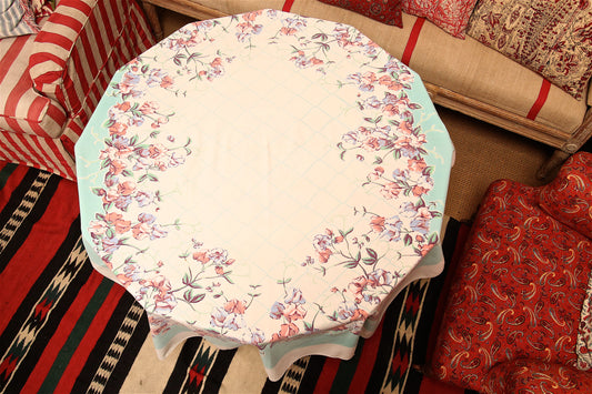 1940s Sweet Pea Tablecloth – Vintage Pastel Floral with Lattice