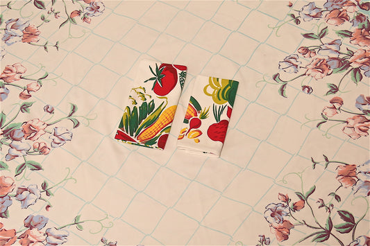 Handmade Vegetable Garden Napkins –– Vintage Textile from Mid-Century Tablecloths, Set of 2