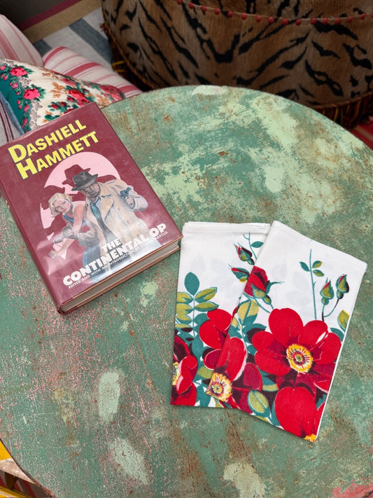 Handmade Red Anemone Napkins –– Vintage Textile from Mid-Century Tablecloths, Set of 2