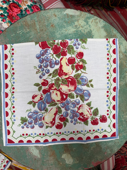 Handmade Fruit Basket Napkins –– Vintage Textile from Mid-Century Tablecloths, Set of 2