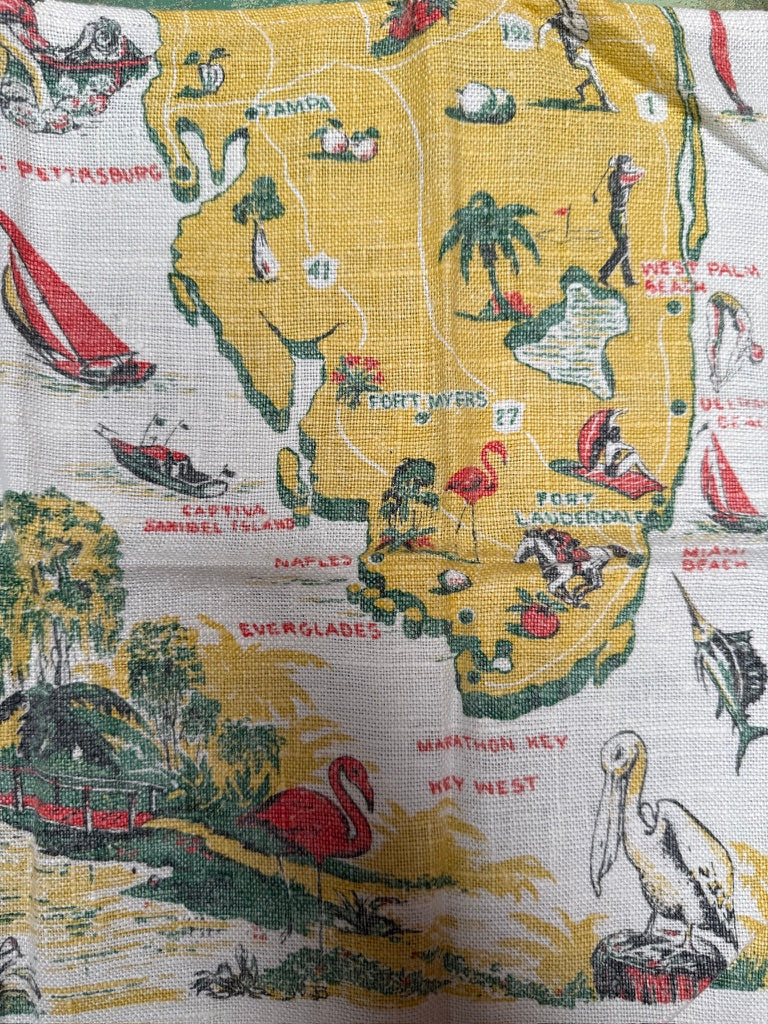 Handmade Florida Souvenir Napkins –– Vintage Textile from Mid-Century Tablecloths, Set of 2