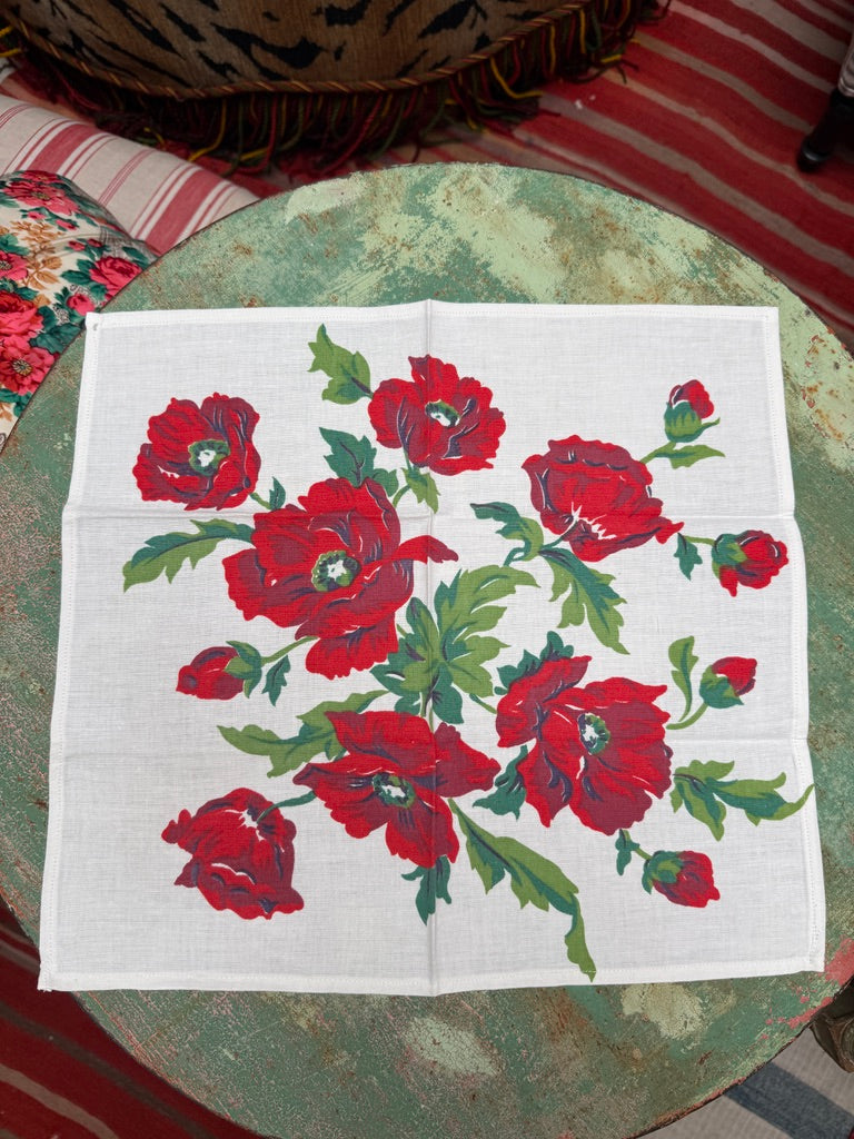 Handmade Red Poppy Napkins –– Vintage Textile from Mid-Century Tablecloths, Set of 6