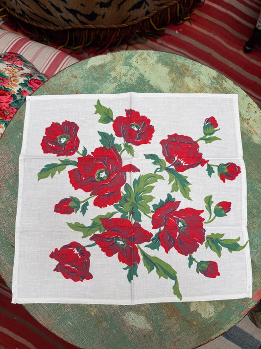 Handmade Red Poppy Napkins –– Vintage Textile from Mid-Century Tablecloths, Set of 6