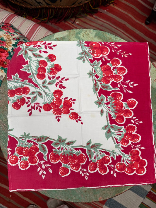 Handmade Ruby Strawberry Napkins –– Vintage Textile from Mid-Century Tablecloths, Set of 2