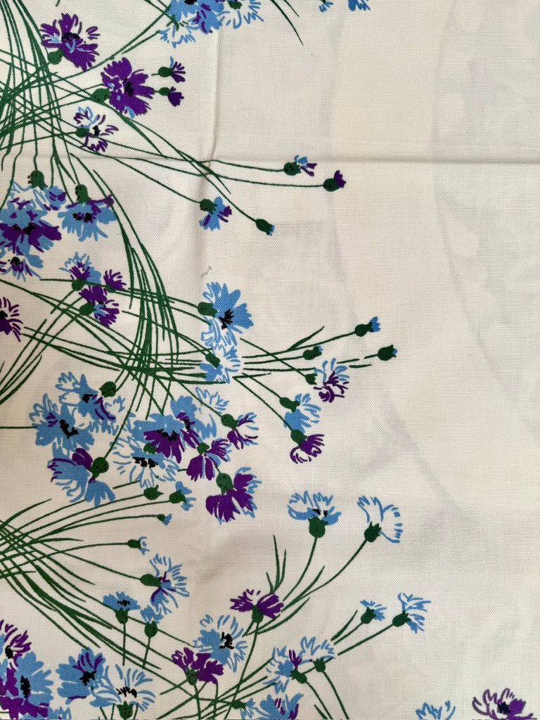 1950s Blue Wildflower Tablecloth –– Vintage Botanical Print with Grasses