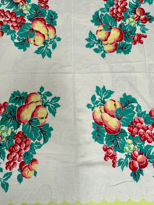 1940s Fruit & Leaf Tablecloth – Vintage Yellow Border Print