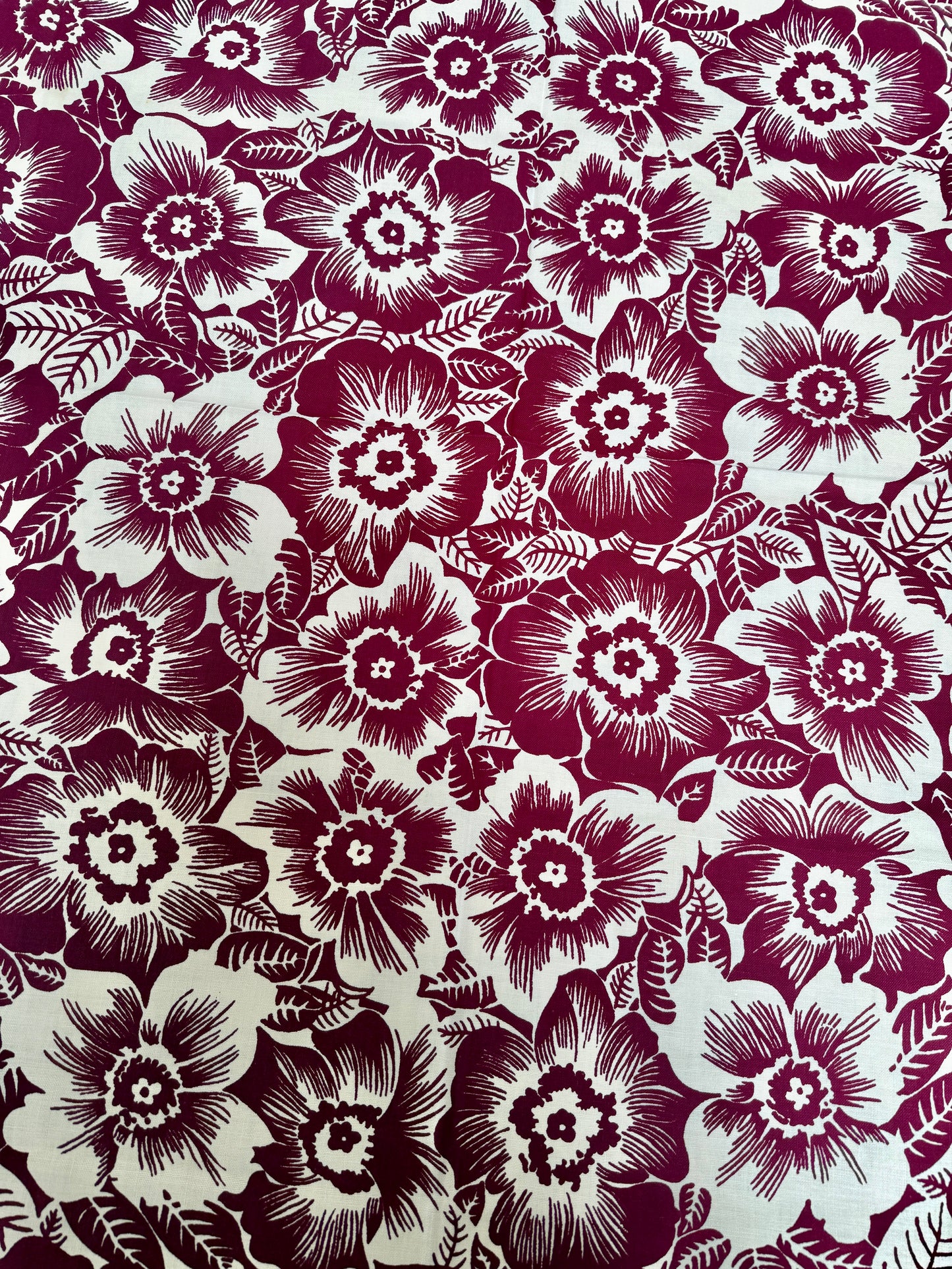 1950s Plum Floral Tablecloth – Vintage Tropical-Inspired Print