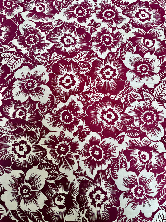 1950s Plum Floral Tablecloth – Vintage Tropical-Inspired Print
